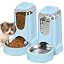 Automatic Cat Feeder and Water Dispenser with Stainless Steel Bowl Dog Gravity Food Feeder and Waterer for Small Medium Pets Puppy Kitten 1 Gallon x 2