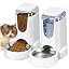 Automatic Cat Feeder and Water Dispenser with Stainless Steel Bowl Dog Gravity Food Feeder and Waterer for Small Medium Pets Puppy Kitten 1 Gallon x 2