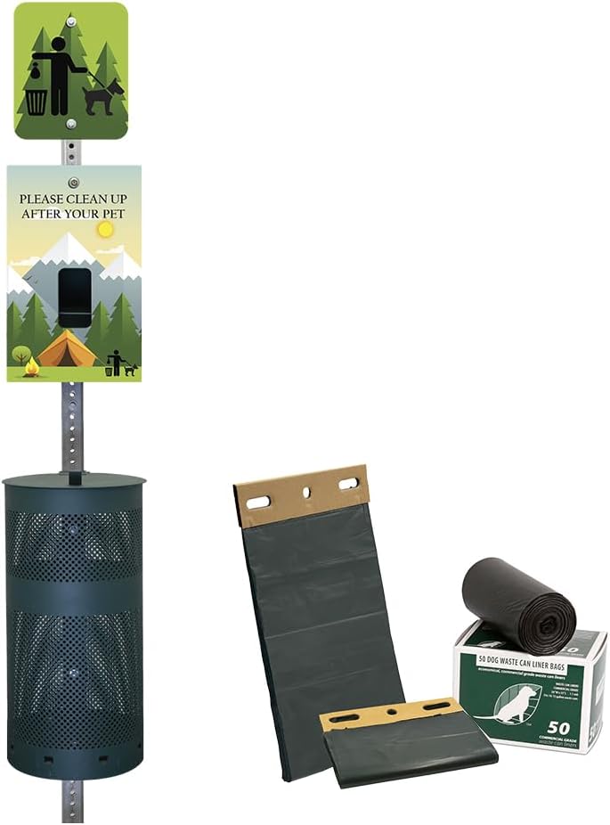 Zero Waste USA Aluminum Dog Waste Station with ONEpul Bags, Matte Green