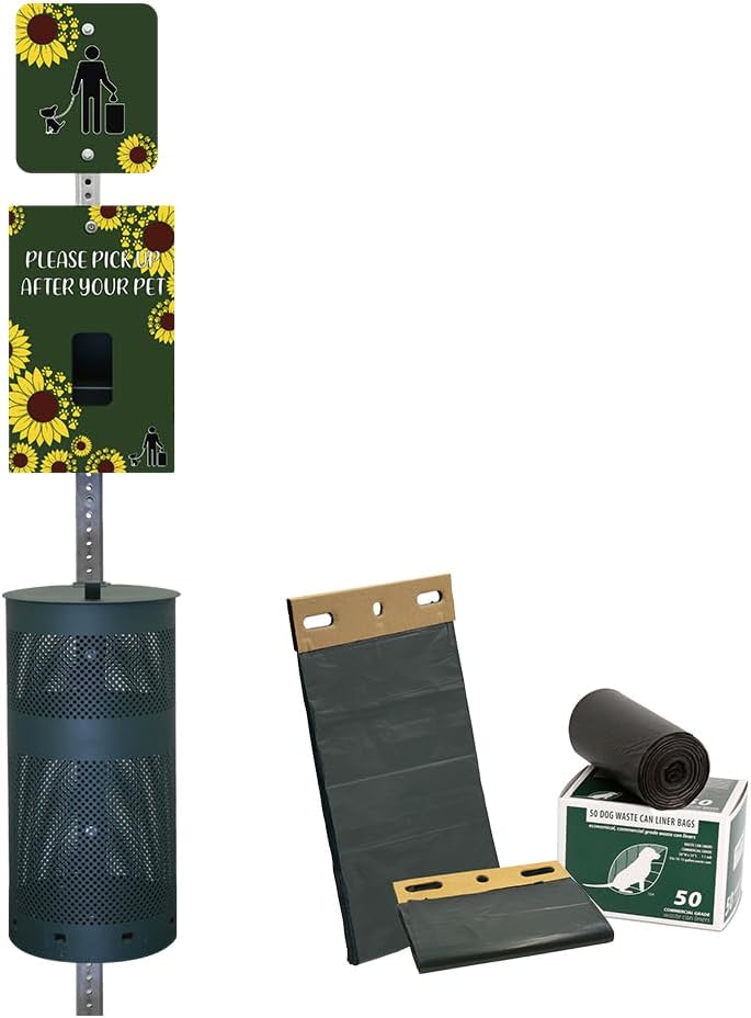 Zero Waste USA Aluminum Dog Waste Station with ONEpul Bags, Matte Green
