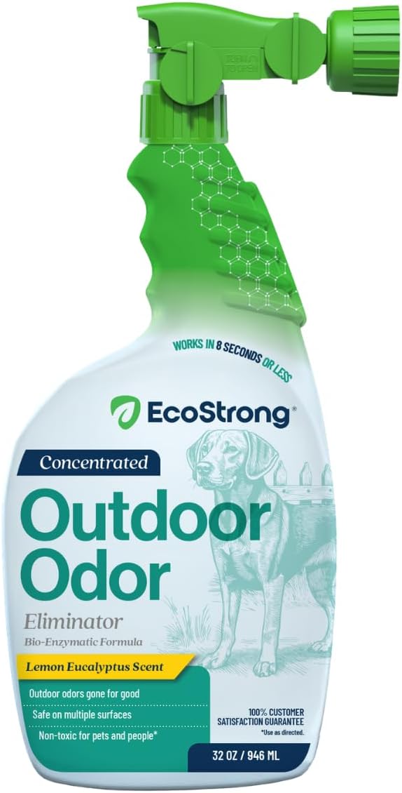 Eco Strong Outdoor Odor Eliminator | Outside Dog Urine Enzyme Cleaner – Powerful Pet, Cat, Animal Scent Deodorizer | Professional Strength for Yard, Turf, Kennels, Patios, Decks (Gallon with Sprayer)