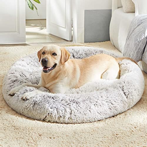 Calming Dog Bed & Cat Bed Washable Puppy Bed,24" Light Grey