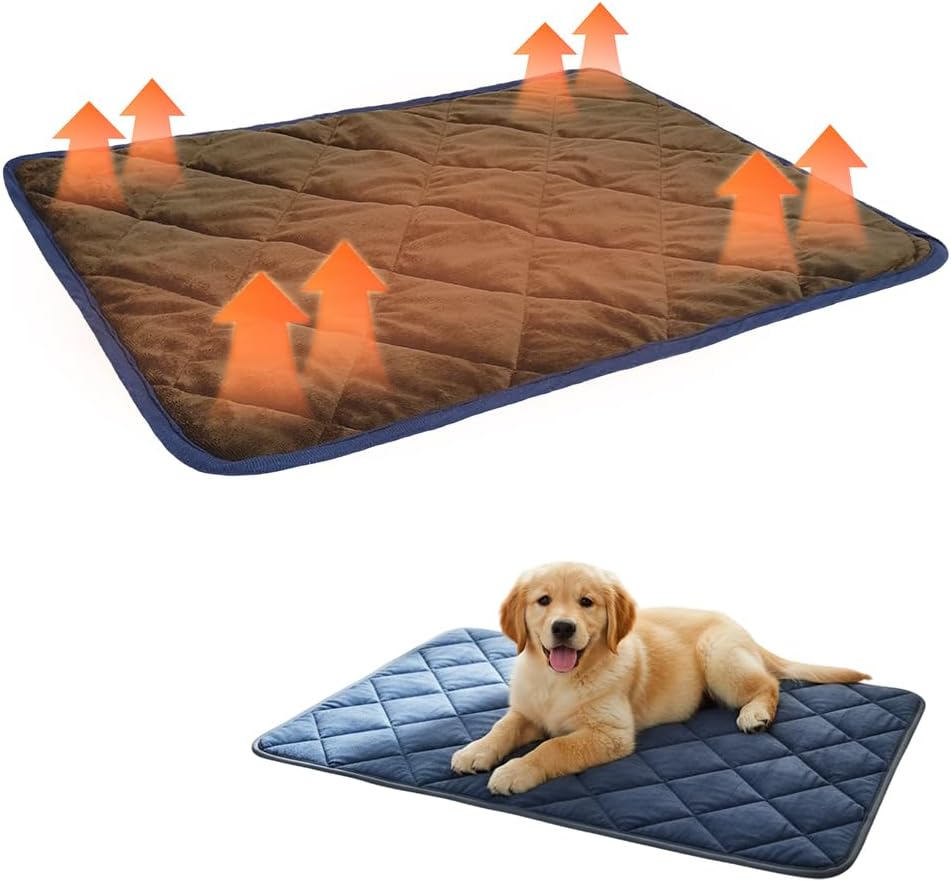 AprYew Self Warming Pad for Dog & Cat, Dog Heating Pad, Winter Warmth, Non Electric Sleeping Mat for Small & Large Dogs, Anti-Slip Bottom Washable for Home & Travel, Reusable (Blue 45.28"X28.35")