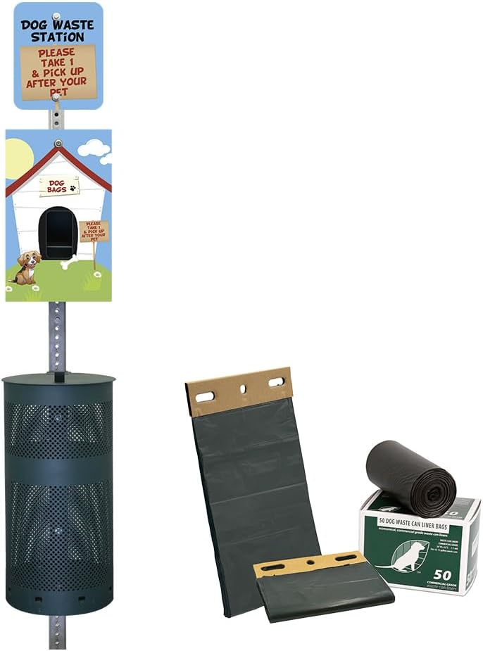 Zero Waste USA Aluminum Dog Waste Station with ONEpul Bags, Matte Green