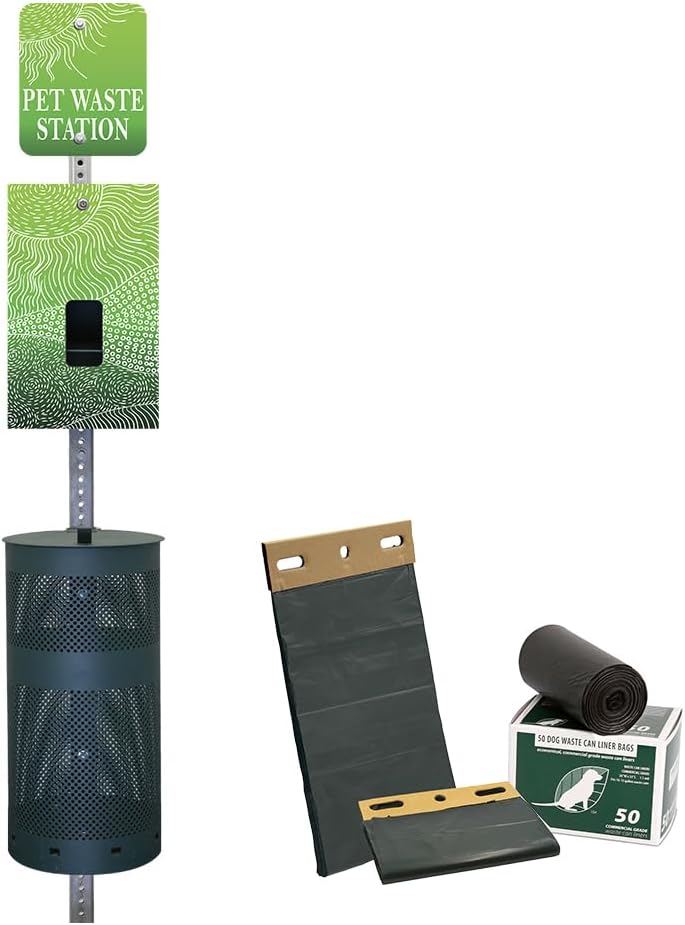 Zero Waste USA Aluminum Dog Waste Station with ONEpul Bags, Matte Green