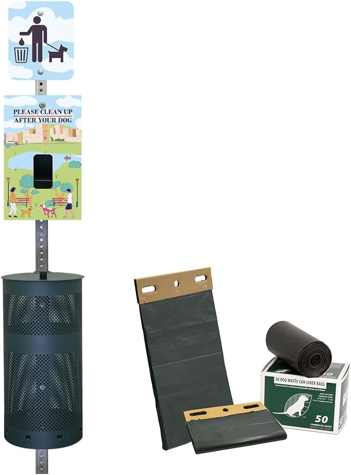 Zero Waste USA Aluminum Dog Waste Station with ONEpul Bags, Matte Green