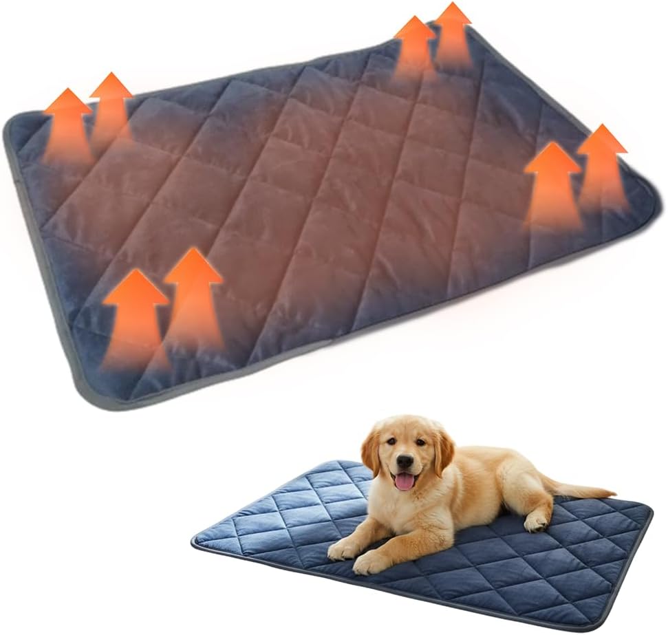 AprYew Self Warming Pad for Dog & Cat, Dog Heating Pad, Winter Warmth, Non Electric Sleeping Mat for Small & Large Dogs, Anti-Slip Bottom Washable for Home & Travel, Reusable (Blue 45.28"X28.35")