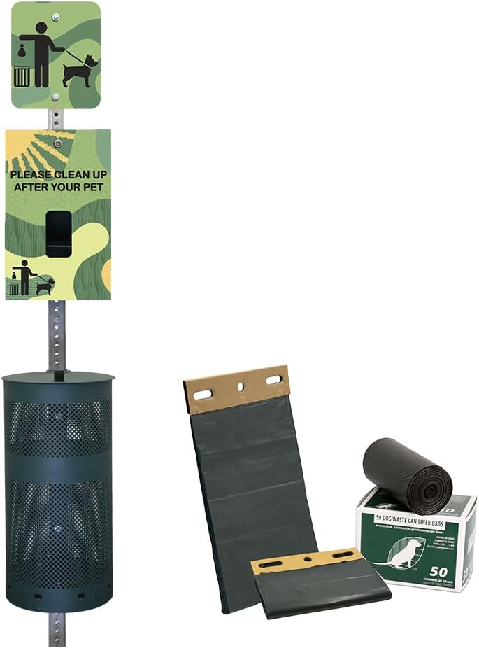 Zero Waste USA Aluminum Dog Waste Station with ONEpul Bags, Matte Green