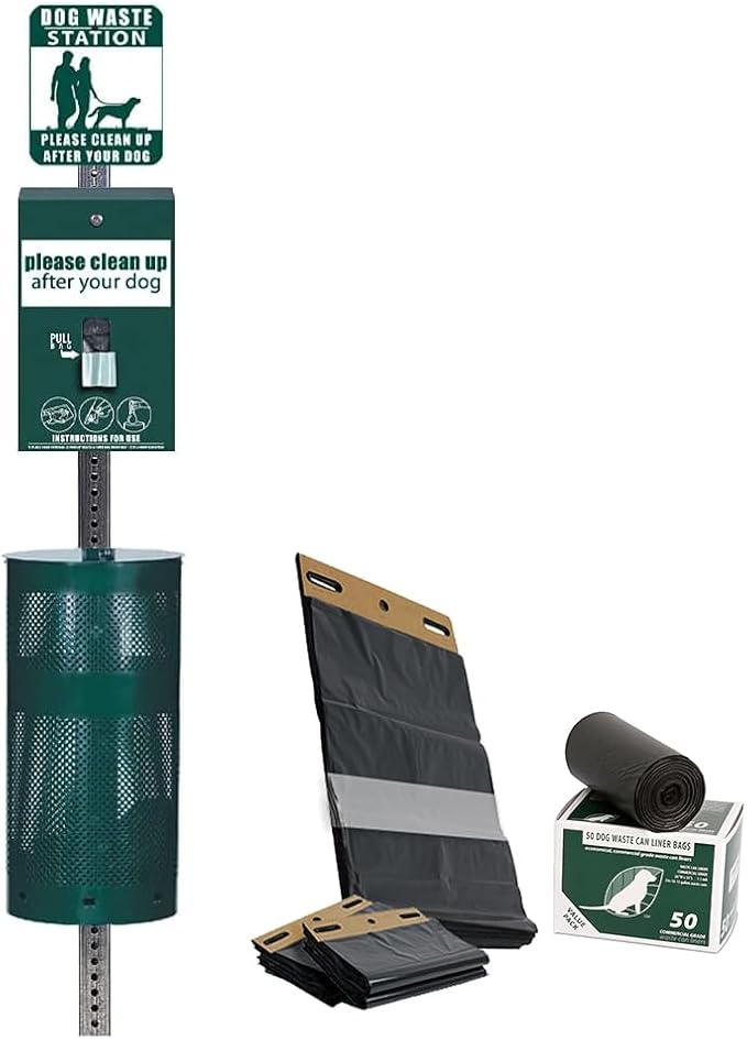 Zero Waste USA Aluminum Dog Waste Station with ONEpul Bags, Matte Green