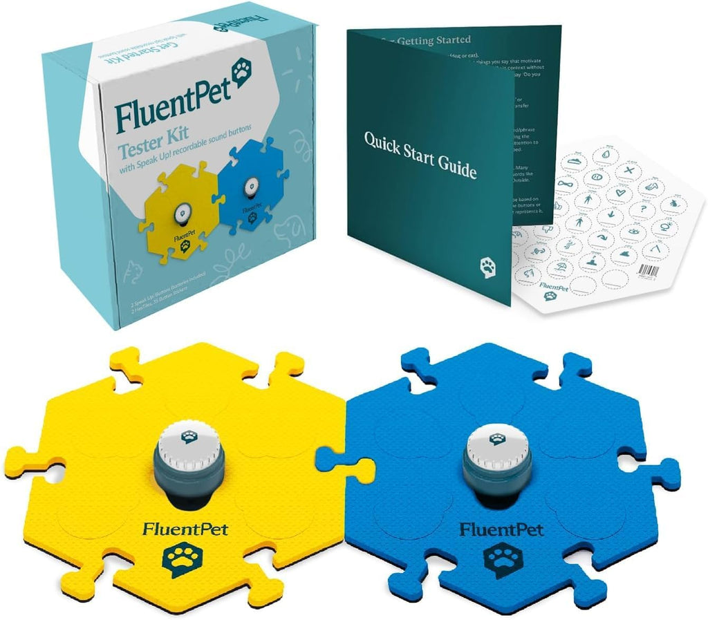 Speak Up! Get Started Kit with Clearer Upward-Facing Sound | 6 Recordable Buttons w/Pre-Installed Batteries & 3 HexTile Button Mats | Training Dog & Cat Communication Buttons