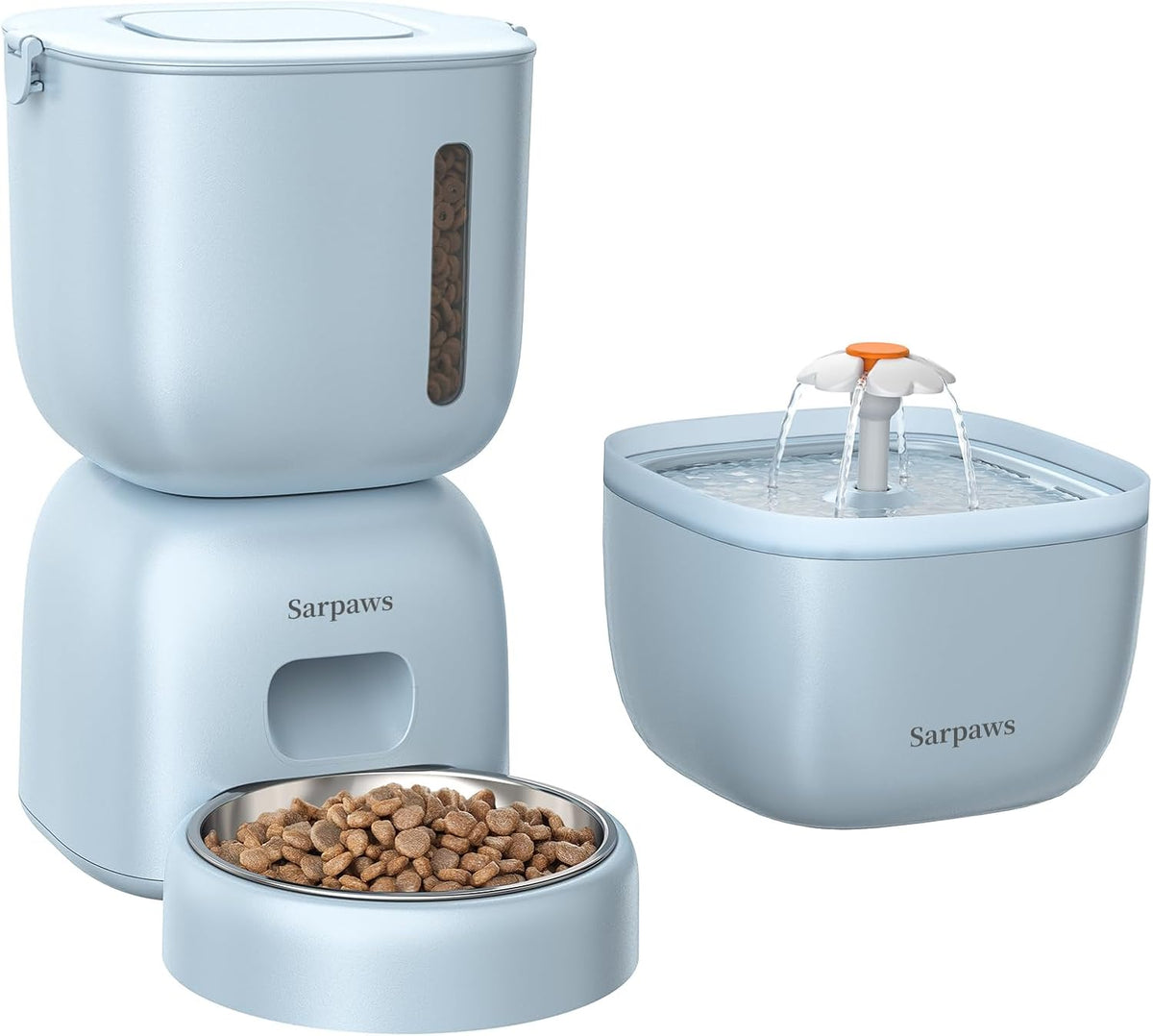 Automatic Cat Feeder and Water Dispenser FW1, Wire or Battery Cat Food Dispenser Timer Pet Feeder - Locking Lid, Desiccant Bag, Programmable Portion Control, 4 Daily Meals, 10s Voice Recorder