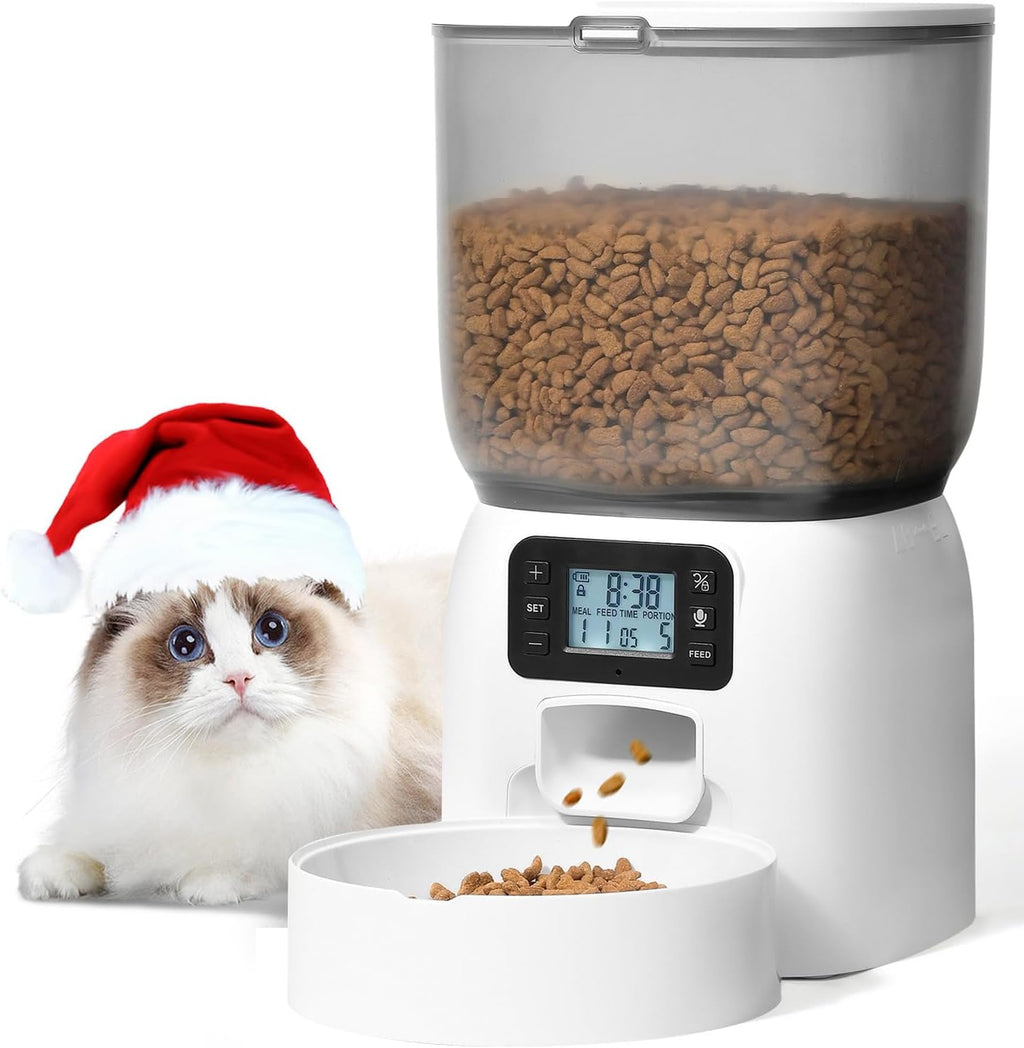 Automatic Cat Feeder, 4L Cat Food Dispenser with 10s Voice Recorder, Pet Feeder up to 8 Meals per Day, Timed Feeder with Dry Food Sealed Ring