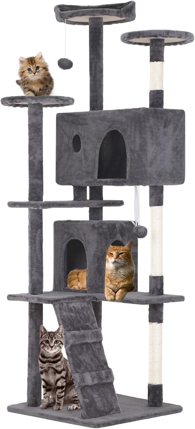 FDW | 54" Cat Tree Tower | Dark Gray | Multi-Level Indoor Activity Center
