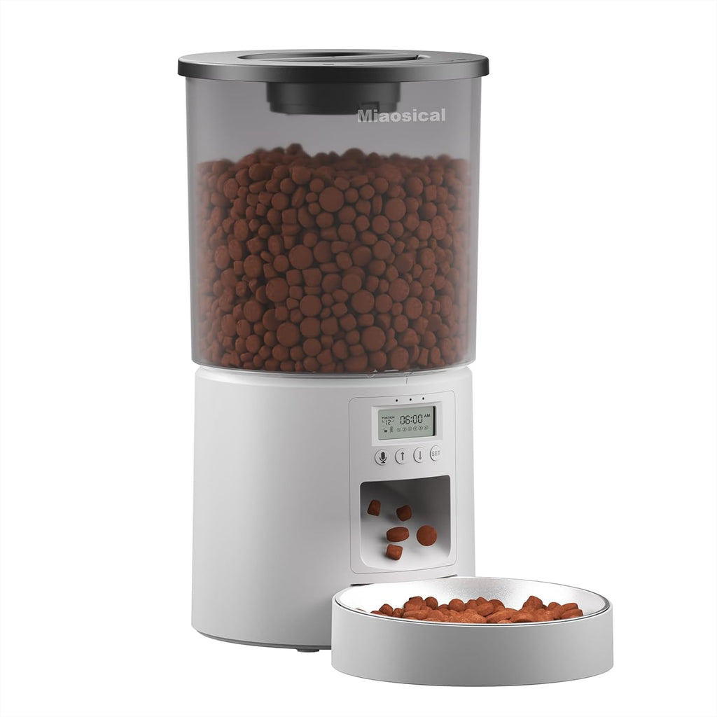 Automated Cat Feeder,Clear 4.2L Dry Food Dispenser with Single Bowl,Programmable Timed Pet Feeder for Up to 6 Daily Meals,10-Second Voice Message & Dual Power Backup (Black, 4.2L Press Version)