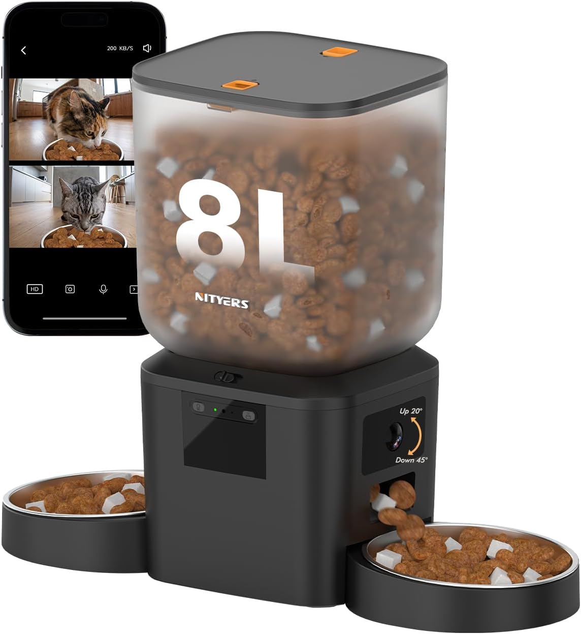 Automatic Dog Feeder - 8L/34 Cups Large Capacity Automatic Cat Food Dispenser with LCD Screen, Large Food Tray, Battery Operated, Timed Cat Feeder, Up to 50 Portions 6 Meals Per Day, Keeps Fresh