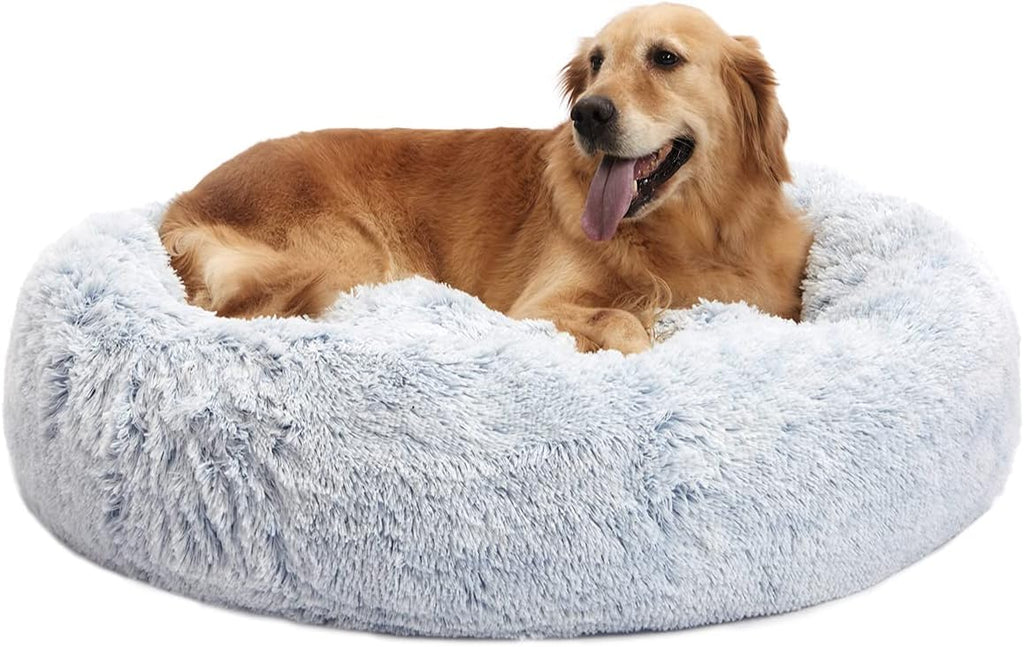 Calming Fluffy Donut Dog Bed for Large Dogs,Dark Grey, 36" Round