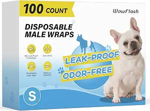 Wowflash 100 Count Dog Belly Bands for Male Dogs, Male Dog Diapers Disposable, Leakproof Dog Wraps with Wetness Indicator, Breathable Quick-Dry, Secure Fit for Doggy Puppy Training, Small