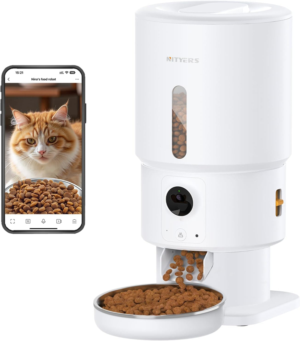 Automatic Cat Feeder - 5L Anti-Clog Cat Food Dispenser Keeps 2-15mm Dry Food Fresh, 10s Voice, 1-6 Meals/Day, Programmable Portions, 180-Day Battery Life, Easy to Clean Auto Pet Feeder for Small Dog