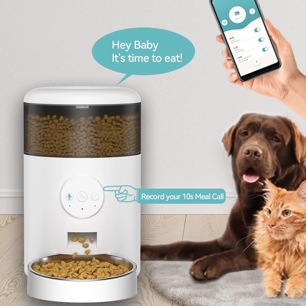 4L Automatic Cat Food Stainless Steel Bowl Anti-Clog Feeder for Pet Dog Timing Cats Kibble Dispenser