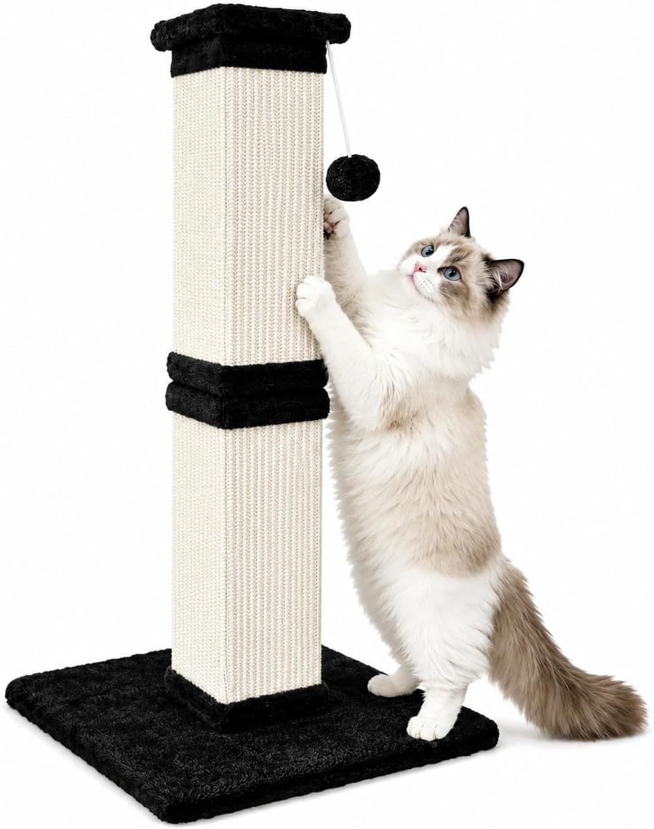 Cat Scratching Post for Indoor Cats, 32Inch Sisal Cat Scratcher, Beige