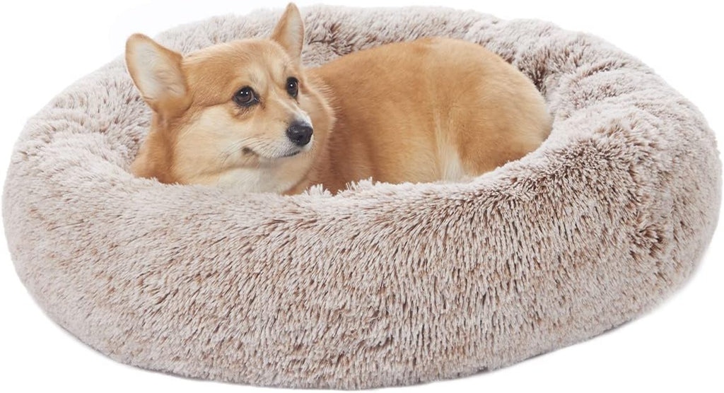 Calming Fluffy Donut Dog Bed for Large Dogs,Dark Grey, 36" Round