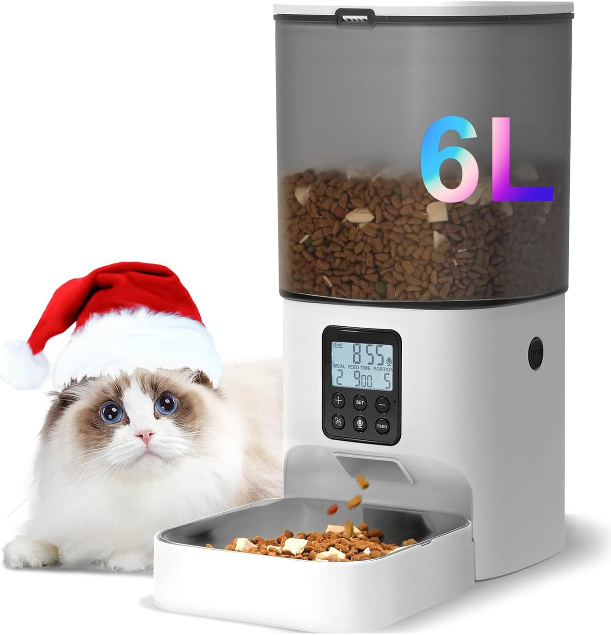 Automatic Cat Feeder, 4L Cat Food Dispenser with 10s Voice Recorder, Pet Feeder up to 8 Meals per Day, Timed Feeder with Dry Food Sealed Ring