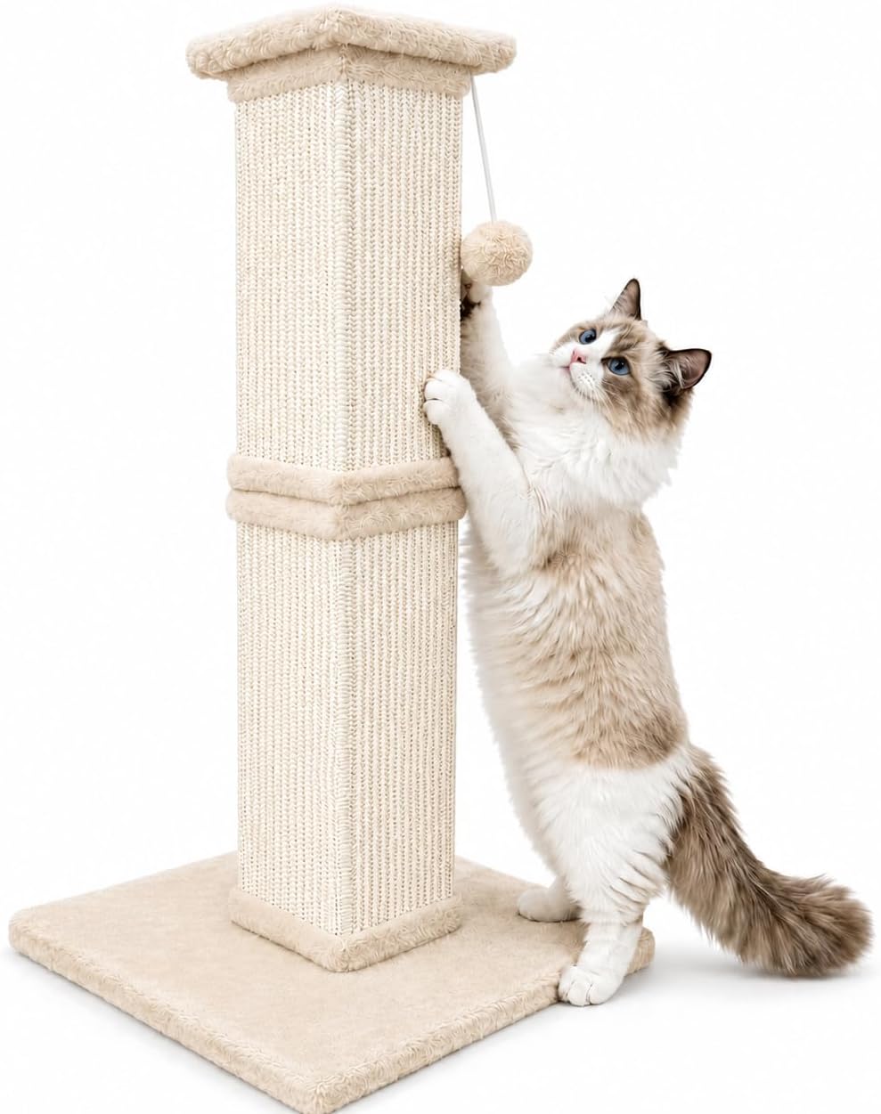 Cat Scratching Post for Indoor Cats, 32Inch Sisal Cat Scratcher, Beige