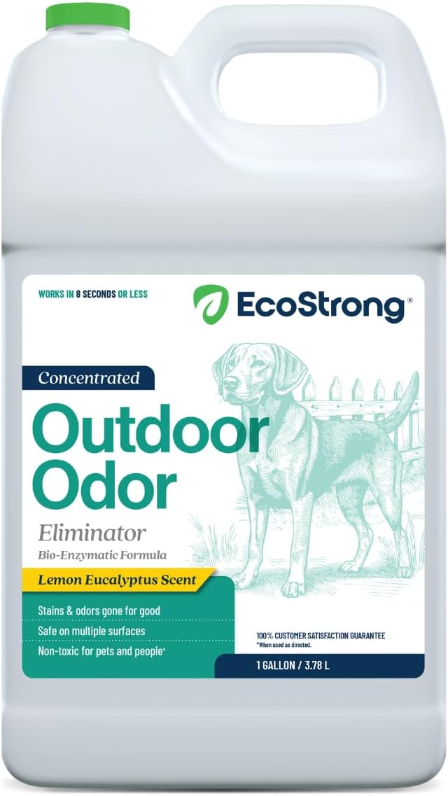 Eco Strong Outdoor Odor Eliminator | Outside Dog Urine Enzyme Cleaner – Powerful Pet, Cat, Animal Scent Deodorizer | Professional Strength for Yard, Turf, Kennels, Patios, Decks (Gallon with Sprayer)