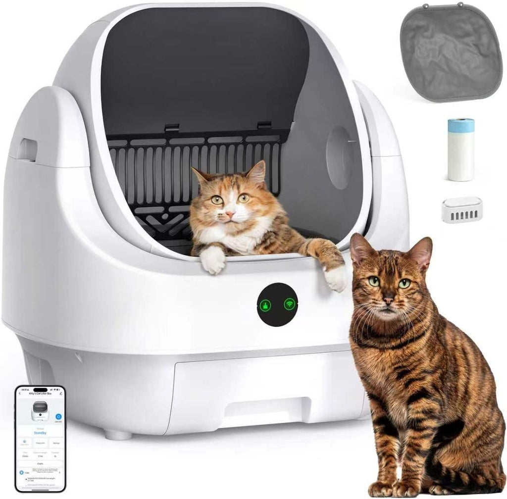 Open-Top Automatic Litter Box, Odor Control, Ready to Use, Self Cleaning