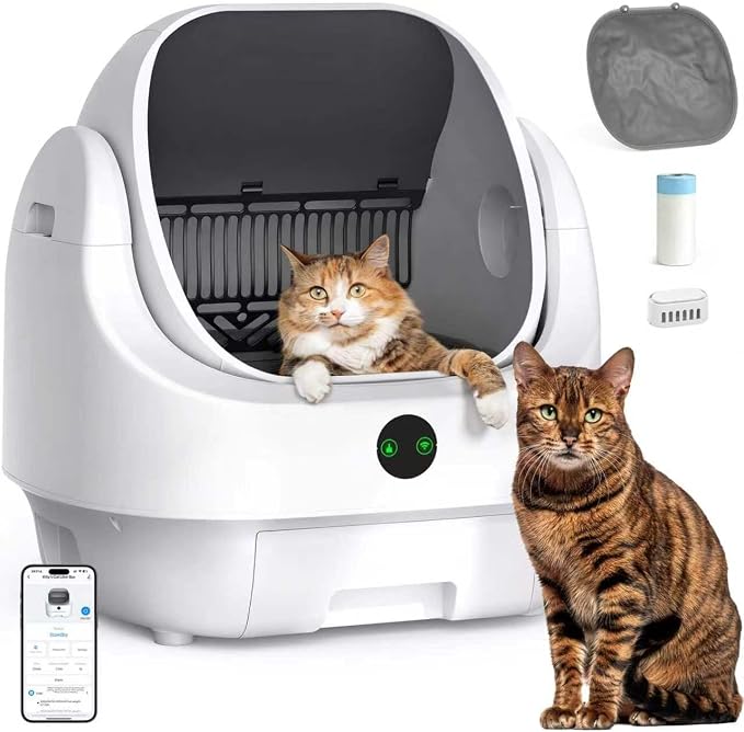 Open-Top Automatic Litter Box, Odor Control, Ready to Use, Self Cleaning