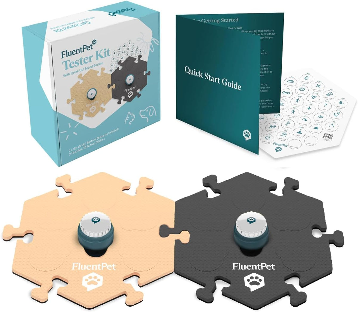 Speak Up! Get Started Kit with Clearer Upward-Facing Sound | 6 Recordable Buttons w/Pre-Installed Batteries & 3 HexTile Button Mats | Training Dog & Cat Communication Buttons