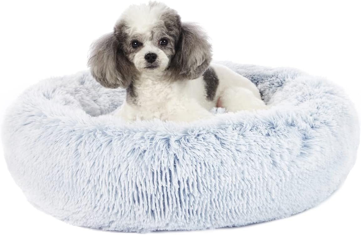 Calming Fluffy Donut Dog Bed for Large Dogs,Dark Grey, 36" Round