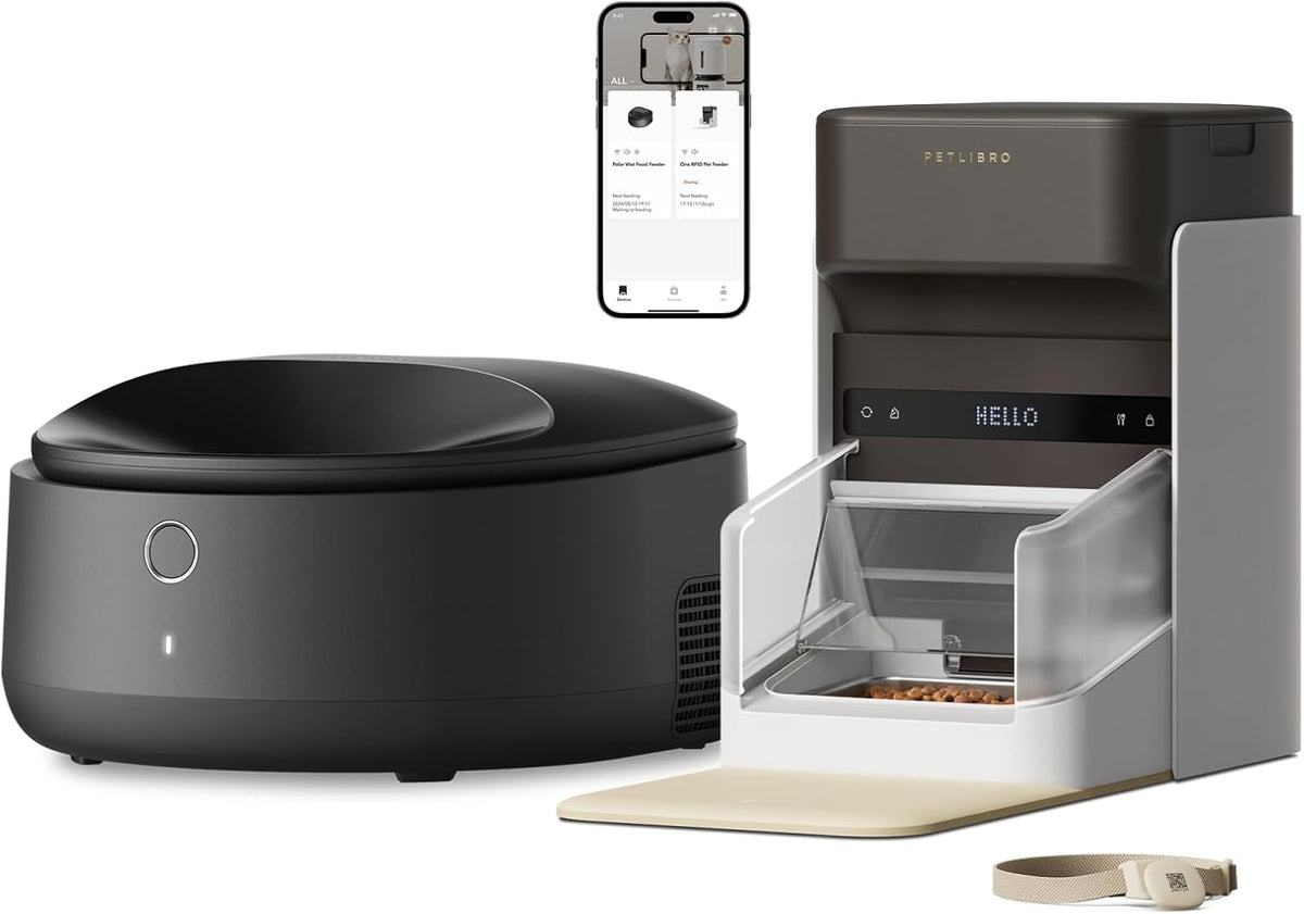 Bundle of PETLIBRO Upgraded RFID Automatic Cat Feeder, 5G Wi-Fi Automatic Pet Feeder, 3L Auto Cat Feeder App Control for Dry Food+ PETLIBRO Wi-Fi Automatic Wet Food Feeder, Refrigerated Pet Feeder