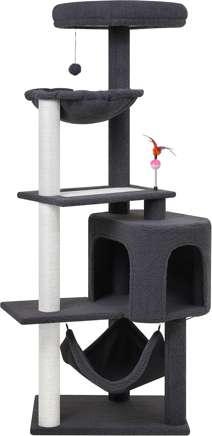 YUNIQUE Cat Tree with Cat Condo and Big Hammock, Grey