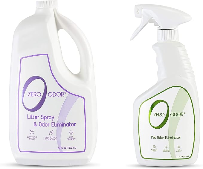 Zero Odor - Pet Odor Eliminator - Permanently Eliminate Air & Surface Odors 16 Oz – Litter Odor Eliminator 64oz Refill