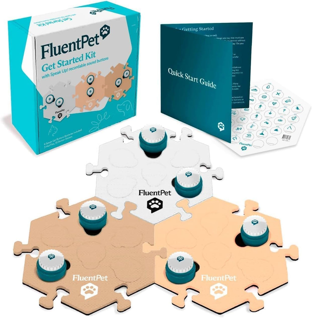 Speak Up! Get Started Kit with Clearer Upward-Facing Sound | 6 Recordable Buttons w/Pre-Installed Batteries & 3 HexTile Button Mats | Training Dog & Cat Communication Buttons