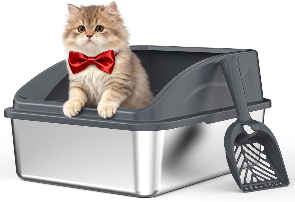 AIPERRO Stainless Steel Litter Box | XL Enclosed Cat Litter Boxes with Lid