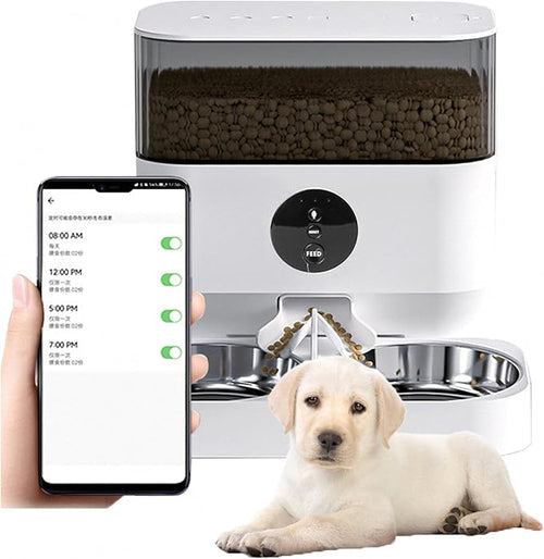 5L Smart Pet Feeder, Double Stainless Steel Bowl, Automatic Feeder for Cats and Dogs, Voice Prompt Feeding