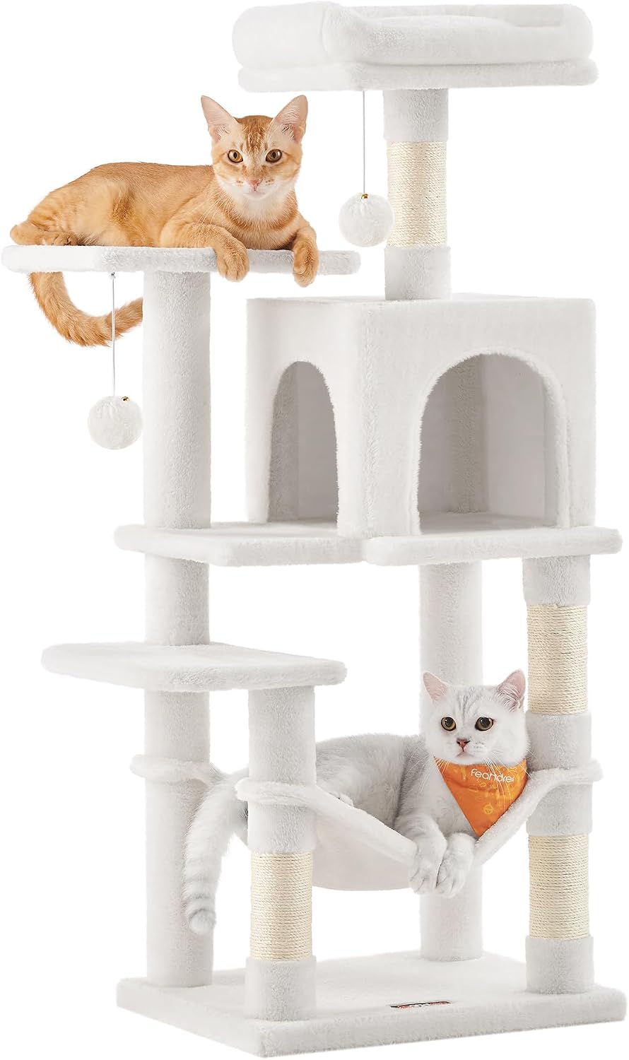 Feandrea Cat Tree, 59.5-Inch Tall Cat Tower, Multi-Level Condo, Light Gray