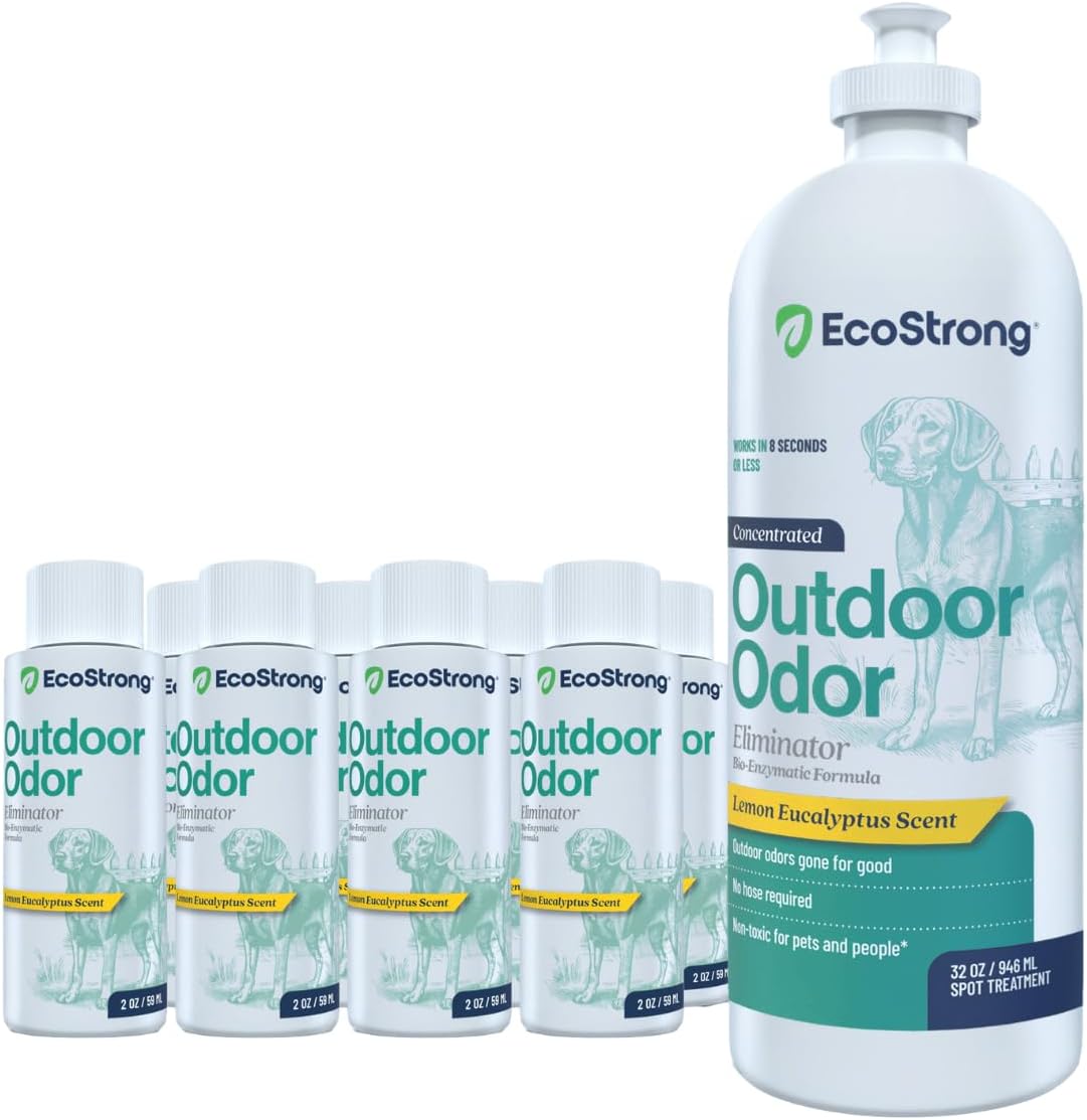 Eco Strong Outdoor Odor Eliminator | Outside Dog Urine Enzyme Cleaner – Powerful Pet, Cat, Animal Scent Deodorizer | Professional Strength for Yard, Turf, Kennels, Patios, Decks (Gallon with Sprayer)