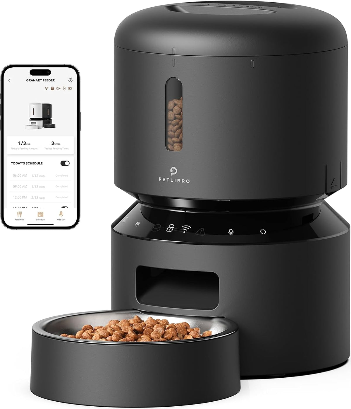 PETLIBRO Automatic Cat Feeder, 5G WiFi Automatic Dog Food Dispenser with Freshness Preservation, 5L Timed Pet Feeder with Low Food Sensor, Up to 10 Meals Per Day, Granary Black