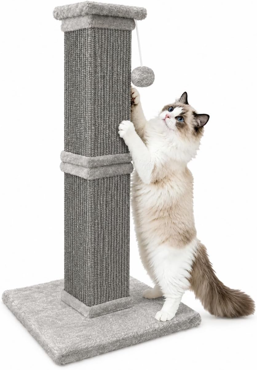 Cat Scratching Post for Indoor Cats, 32Inch Sisal Cat Scratcher, Beige