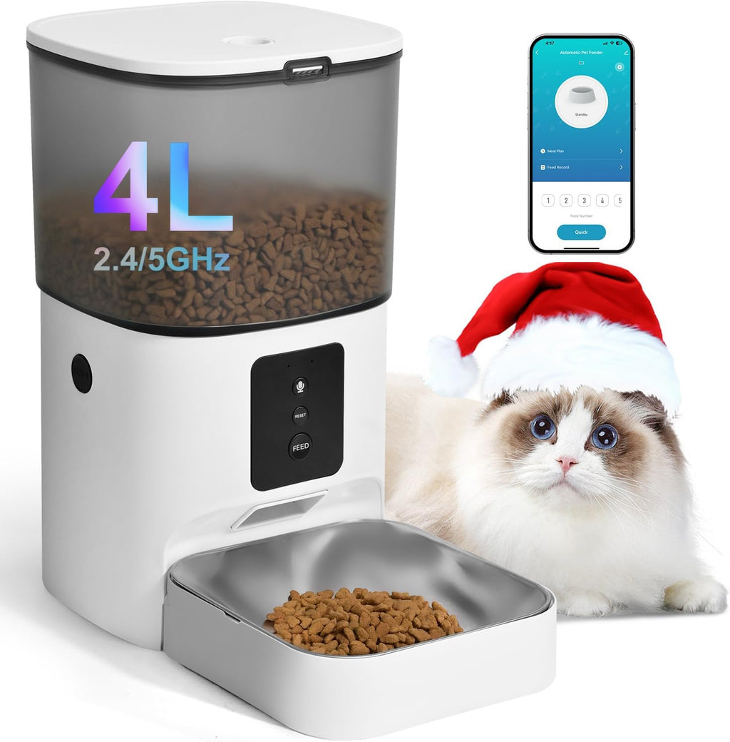 Automatic Cat Feeder, 4L Cat Food Dispenser with 10s Voice Recorder, Pet Feeder up to 8 Meals per Day, Timed Feeder with Dry Food Sealed Ring