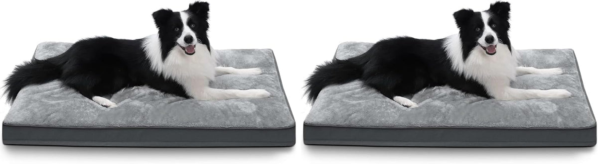 Large Plush Dog Bed for Crate with Washable Cover, 35x22, Grey