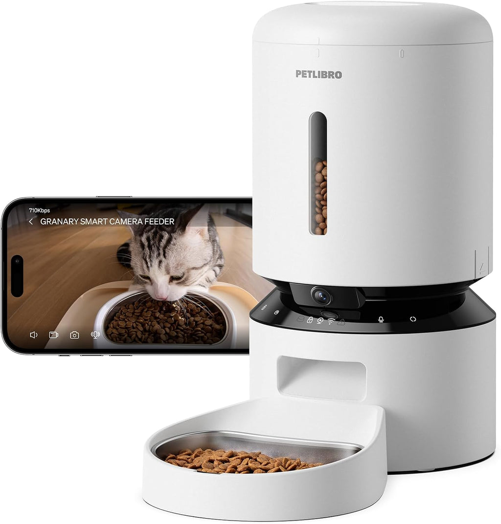 PETLIBRO Automatic Cat Feeder with Camera, 1080P HD Video with Night Vision, 5G WiFi Pet Feeder with 2-Way Audio, Low Food & Blockage Sensor, Motion & Sound Alerts for Cat & Dog Single Tray