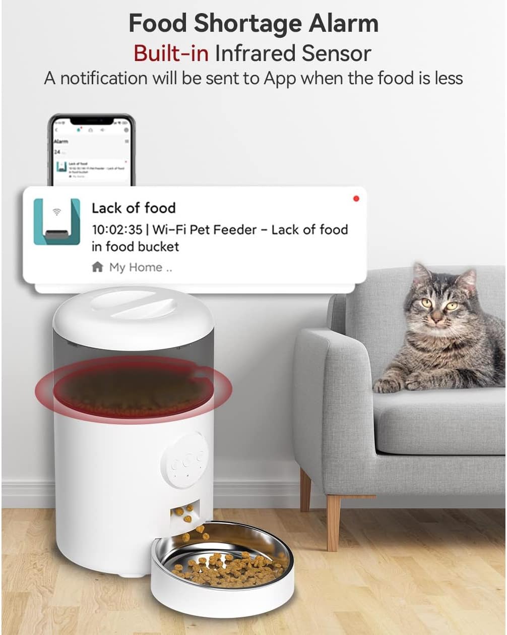 4L Automatic Cat Food Stainless Steel Bowl Anti-Clog Feeder for Pet Dog Timing Cats Kibble Dispenser