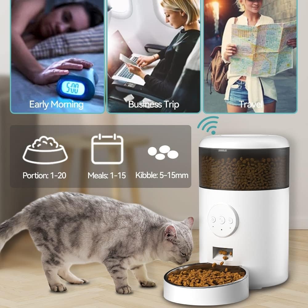 4L Automatic Cat Food Stainless Steel Bowl Anti-Clog Feeder for Pet Dog Timing Cats Kibble Dispenser
