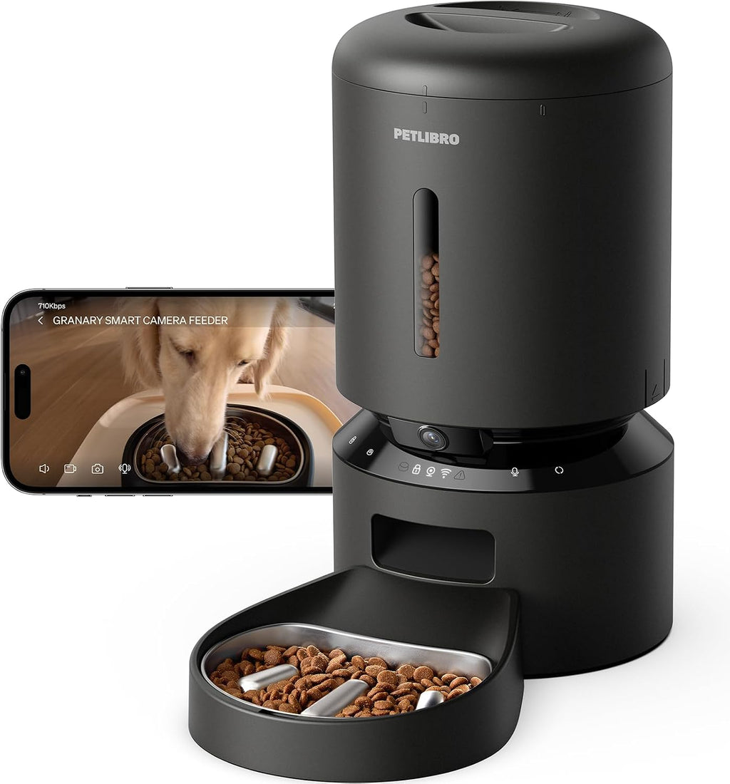 PETLIBRO Automatic Cat Feeder, 5G WiFi Automatic Dog Food Dispenser with Freshness Preservation, 5L Timed Pet Feeder with Low Food Sensor, Up to 10 Meals Per Day, Granary Black