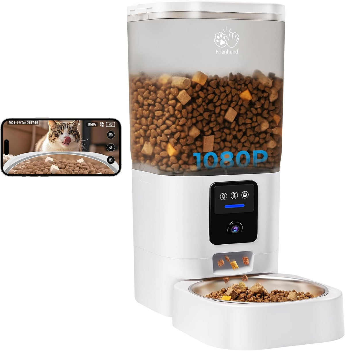Frienhund Automatic Cat Feeder 2 Cats with Slow Feed: Dual Automatic Dog Feeder with 5G WiFi, Cat Food Dispenser with APP Control for Multiple Pets, Detachable for Easy Clean, Double Pet Bowl - 29 Cup