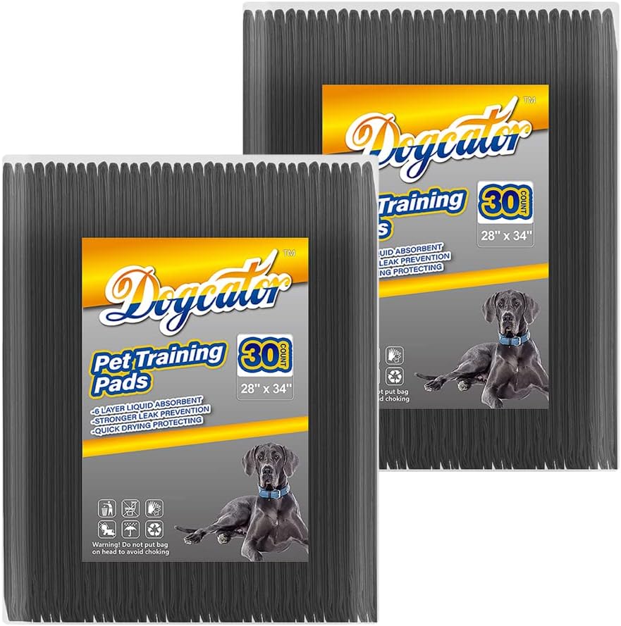 Dogcator Charcoal Dog Pee Pads Extra Large 28“x34”, Puppy Pads XL 30 Count, Potty Pads for Dogs, Disposable Urine Bed Pads for Odor-Control, X-Large Piddle Underpads, Training Liners for Housebreaking
